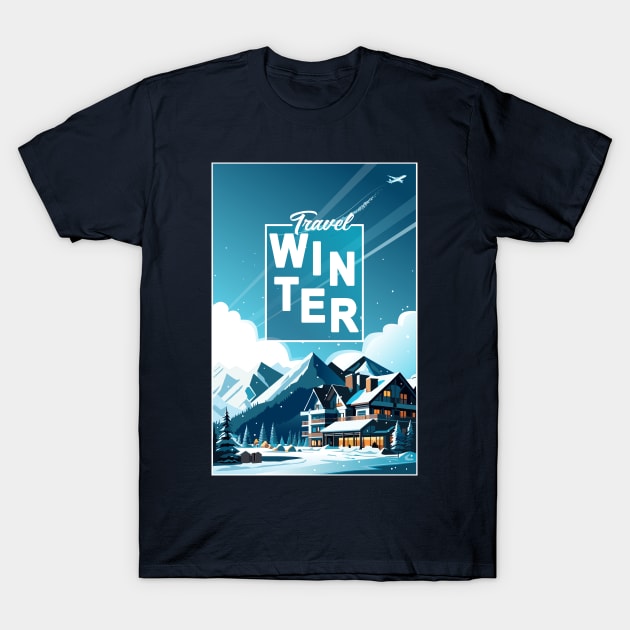 Winter Mountain snow sports ski Hotels in Snowy Mountains landscape Christmas Alps T-Shirt T-Shirt by sofiartmedia